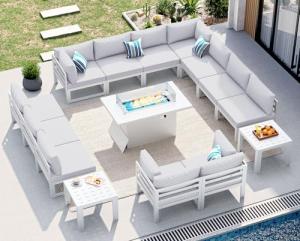 15 Piece Aluminum Patio Furniture Set with Fire Pit