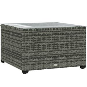 Light Grey Rattan Outdoor Coffee Table with Glass Top