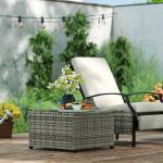 Light Grey Rattan Outdoor Coffee Table with Glass Top