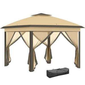 Beige Foldable Pop Up Gazebo with Mesh Sides