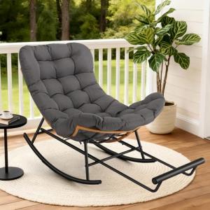 Dark Grey Rattan Rocking Chair with Cushions