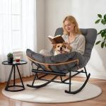 Dark Grey Rattan Rocking Chair with Cushions