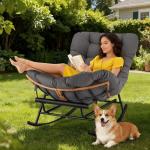 Dark Grey Rattan Rocking Chair with Cushions