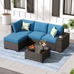Peacock Blue 5-Piece Outdoor Wicker Furniture Set
