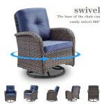 Brown Wicker Swivel Glider Chair with Blue Cushion