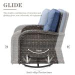 Brown Wicker Swivel Glider Chair with Blue Cushion
