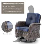 Brown Wicker Swivel Glider Chair with Blue Cushion