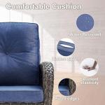 Brown Wicker Swivel Glider Chair with Blue Cushion