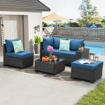Peacock Blue 5-Piece Outdoor Wicker Furniture Set