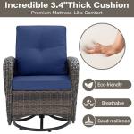 Brown Wicker Swivel Glider Chair with Blue Cushion