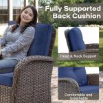 Brown Wicker Swivel Glider Chair with Blue Cushion