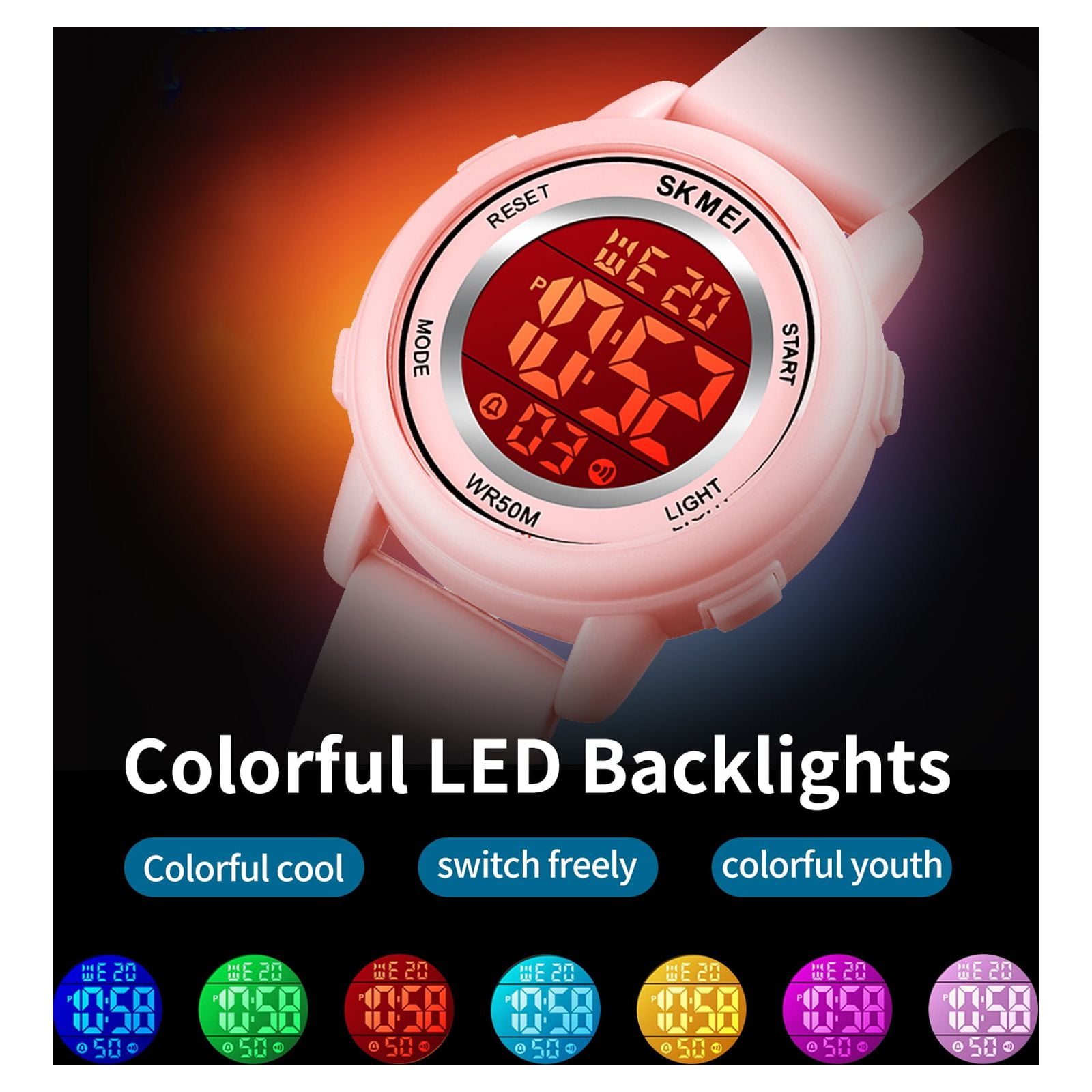 SKMEI Kids Waterproof Sports Watch, Pink