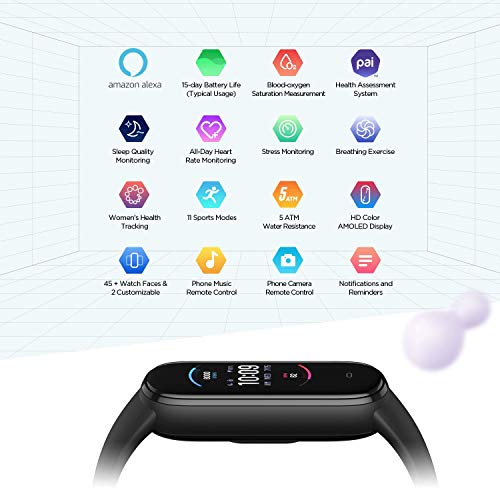 Black Fitness Tracker with Alexa & Health Monitoring