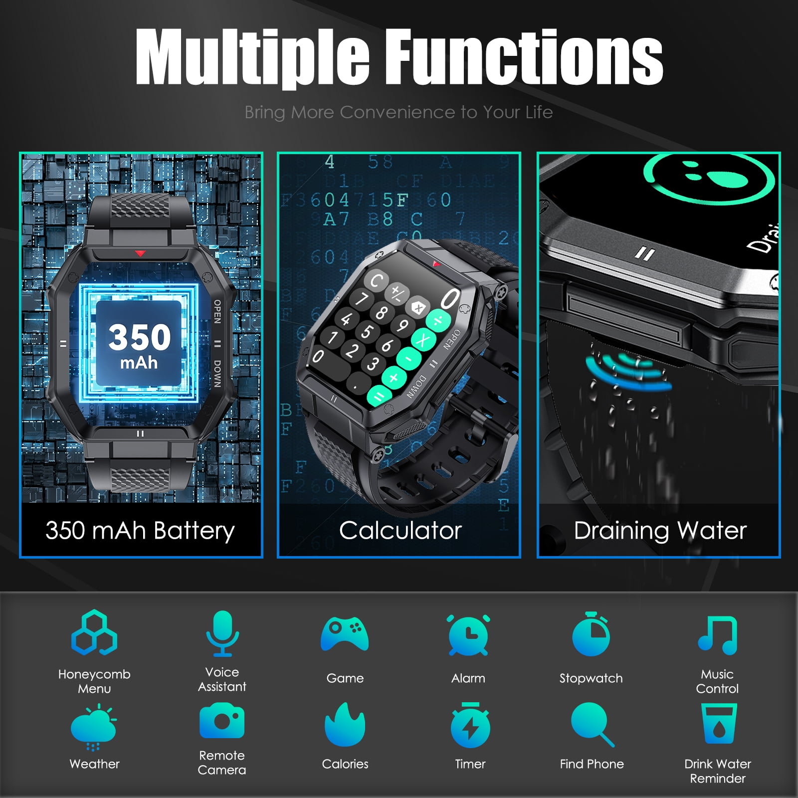 EIGIIS Men's Bluetooth Smartwatch - Black
