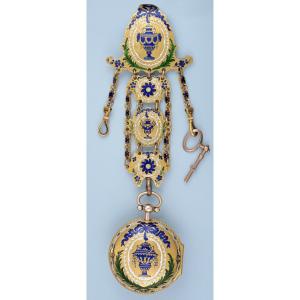 Gold Enamel Chatelaine Pocket Watch