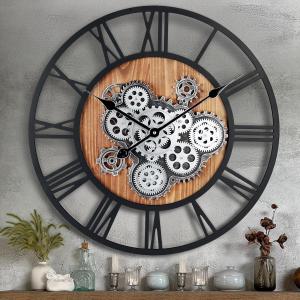 Large Vintage Industrial Wall Clock with Gears