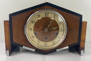 Art Deco Chrome and Walnut Mantle Clock