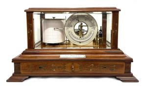 Antique WWI Art Nouveau Mahogany Barograph & Barometer