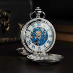 DerMacht Black Silver Skeleton Pocket Watch for All