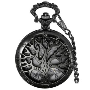 Tiong Black Quartz Steampunk Men's Pocket Watch