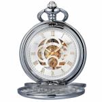 Skeleton Pocket Watch with Roman Numerals and Chain