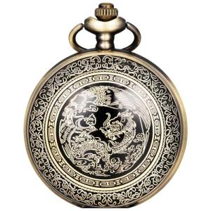 Black Dragon Phoenix Quartz Pocket Watch with Chain