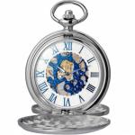 DerMacht Black Silver Skeleton Pocket Watch for All