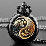 Vintage Yin Yang Fox Pocket Watch with Chain