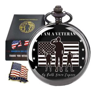 Veterans Pocket Watch with Military Badge Gift Box