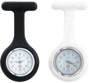 2pc White and Black Clip-On Nurse Watches