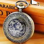 Dragon and Phoenix Quartz Pocket Watch with Chain