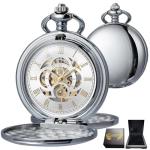 Skeleton Pocket Watch with Roman Numerals and Chain