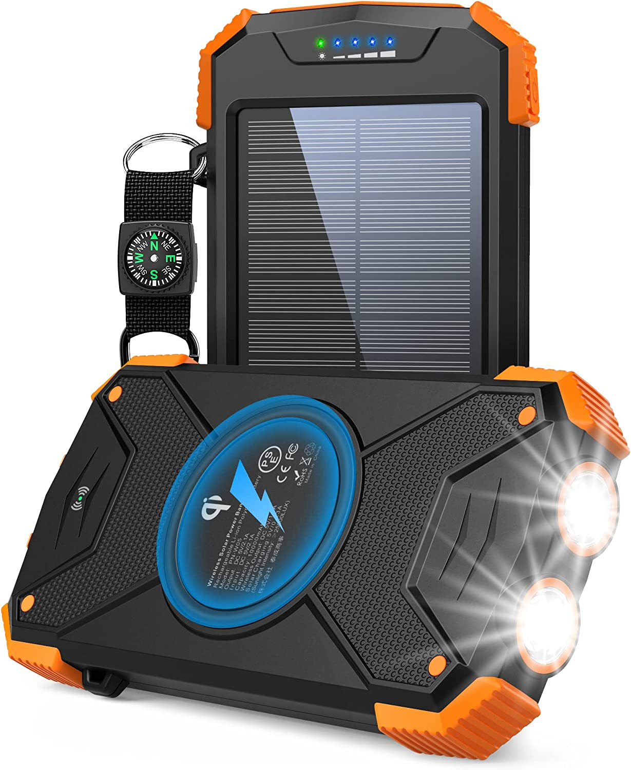 10,000mAh Solar Power Bank with Qi