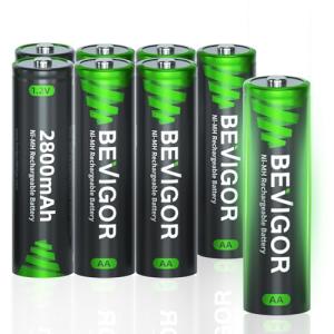 BEVIGOR 8 Pack High Capacity AA Rechargeable Batteries