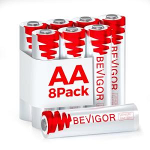 BEVIGOR 8-Pack High Capacity AA Lithium Batteries