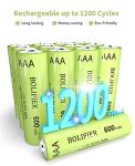 BOLIFIER 600mAh Solar Rechargeable AAA Batteries (12-Pack)