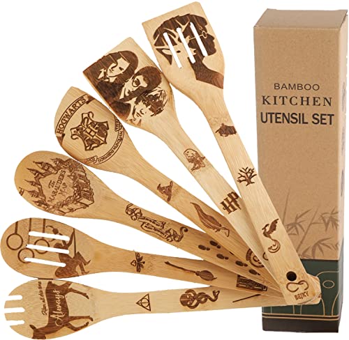 Magical Wizard 6-Pc Bamboo Spoon Set - Engraved Patterns