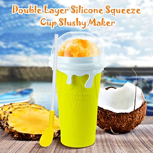 Yellow Silicone Slushy Cup with Straw and Spoon