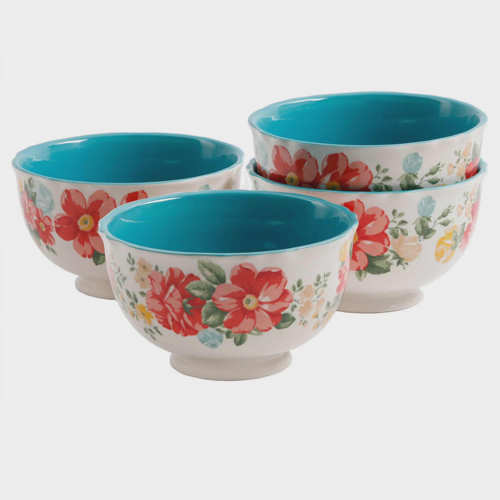 Vintage Floral 4-Piece Footed Bowl Set
