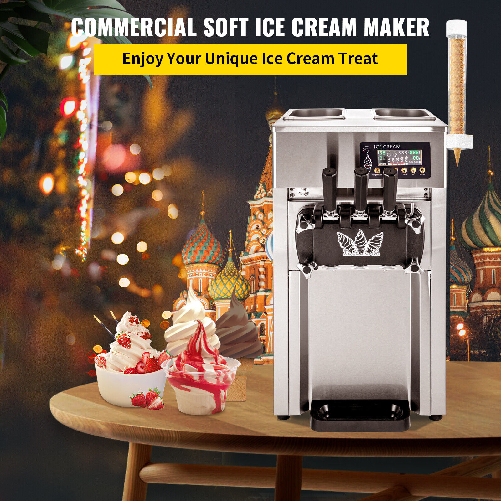 Commercial 3-Flavor Soft Serve Ice Cream Maker
