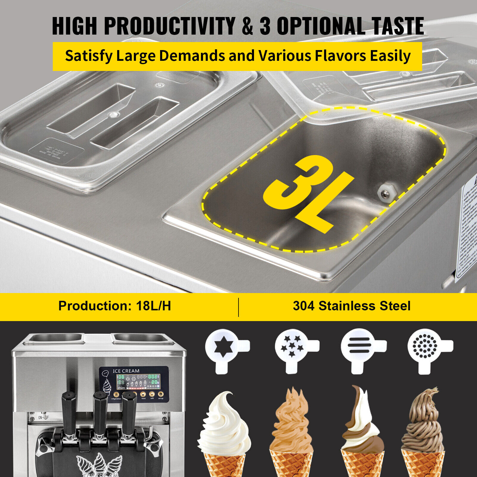 Commercial 3-Flavor Soft Serve Ice Cream Maker