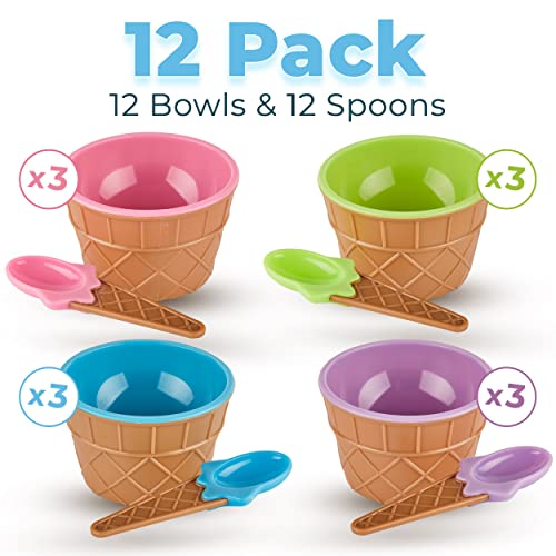 12 Vibrant Ice Cream Bowls with Spoons