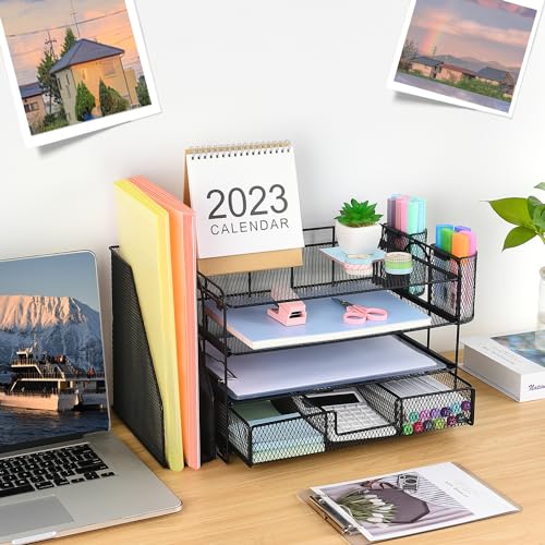 OPNICE Black Desk Organizer with Pen Holders