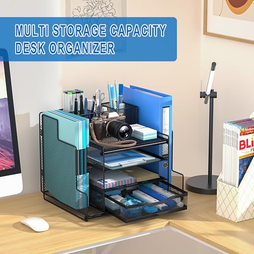 VIVSOL Black 5-Tier Desk Organizer with Drawers