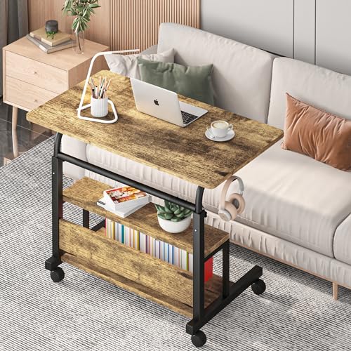 Height Adjustable Rolling Desk with Storage Shelves