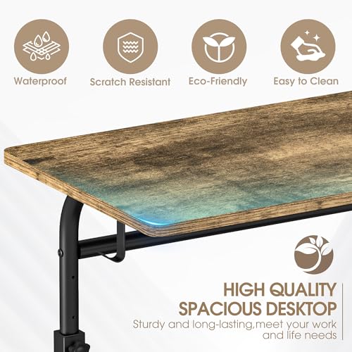 Height Adjustable Rolling Desk with Storage Shelves