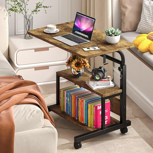 Height Adjustable Rolling Desk with Storage Shelves