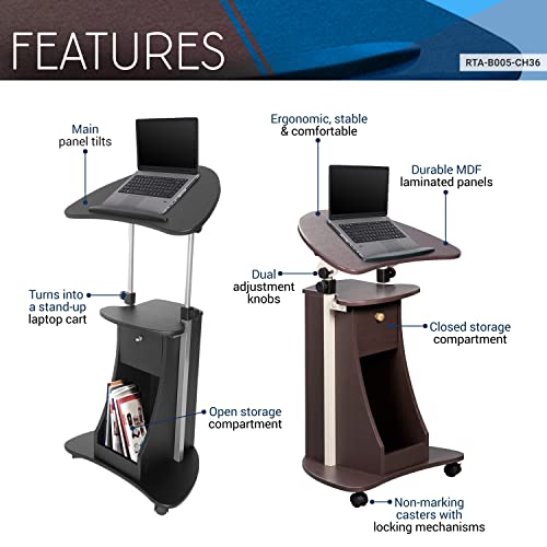 Rolling Adjustable Medical Laptop Cart - Chocolate