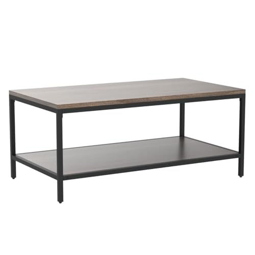 Walnut Modern Industrial 2-Tier Coffee Table
