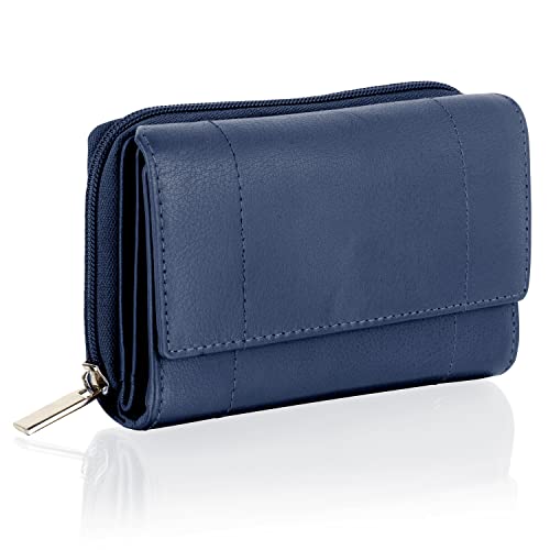 Navy Leather RFID Wallet for Women